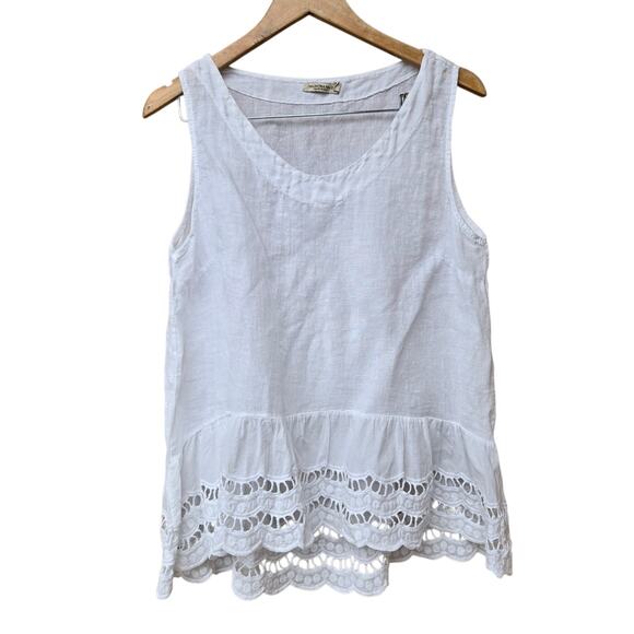Valentina Naldi Sleeveless White Lace Linen Blouse Womens Large - Picture 1 of 7